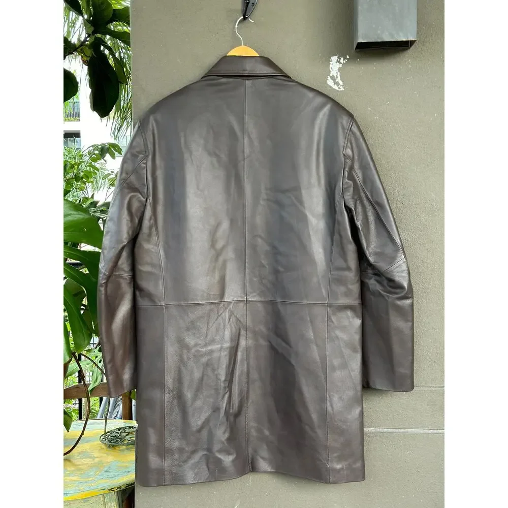 $600 BGSD Men’s Medium Brown Peter Three-Quarter Lambskin Leather Car Coat - Picture 5 of 12